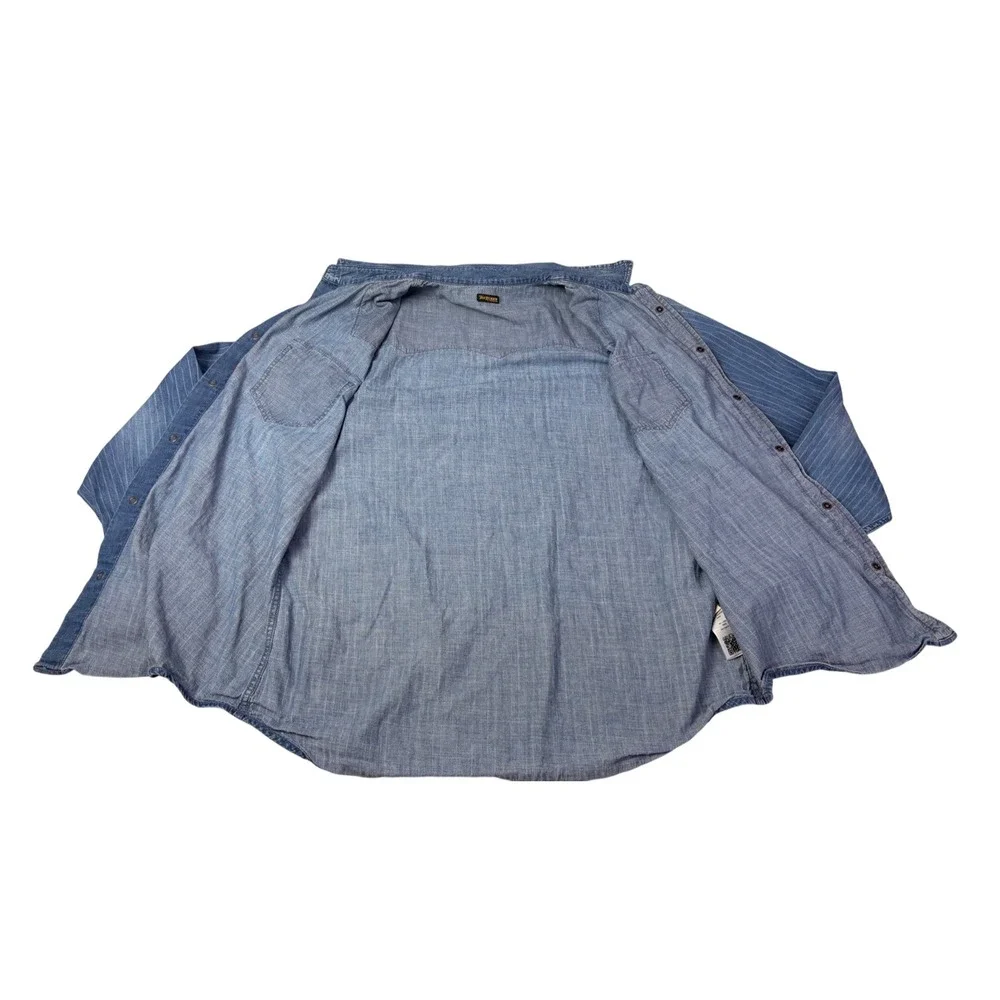 True Religion Mens Striped Denim Western‎ Shirt XXXL XXXG Distressed Italy
